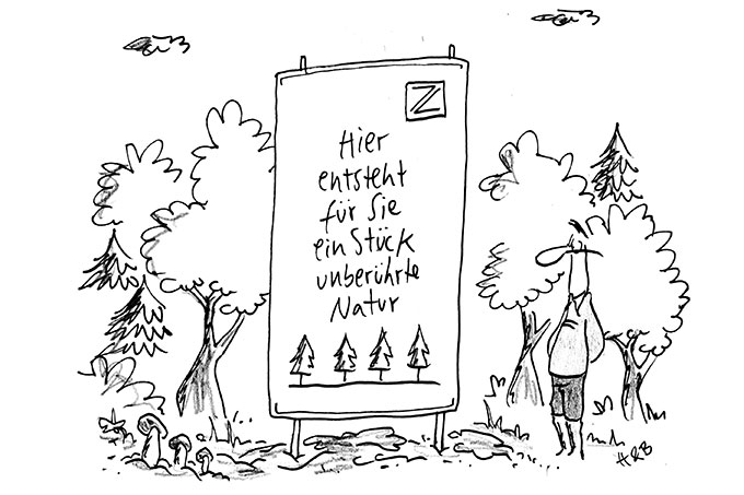 Wälder im Mittelpunkt - Cartoon: Hauck und Bauer